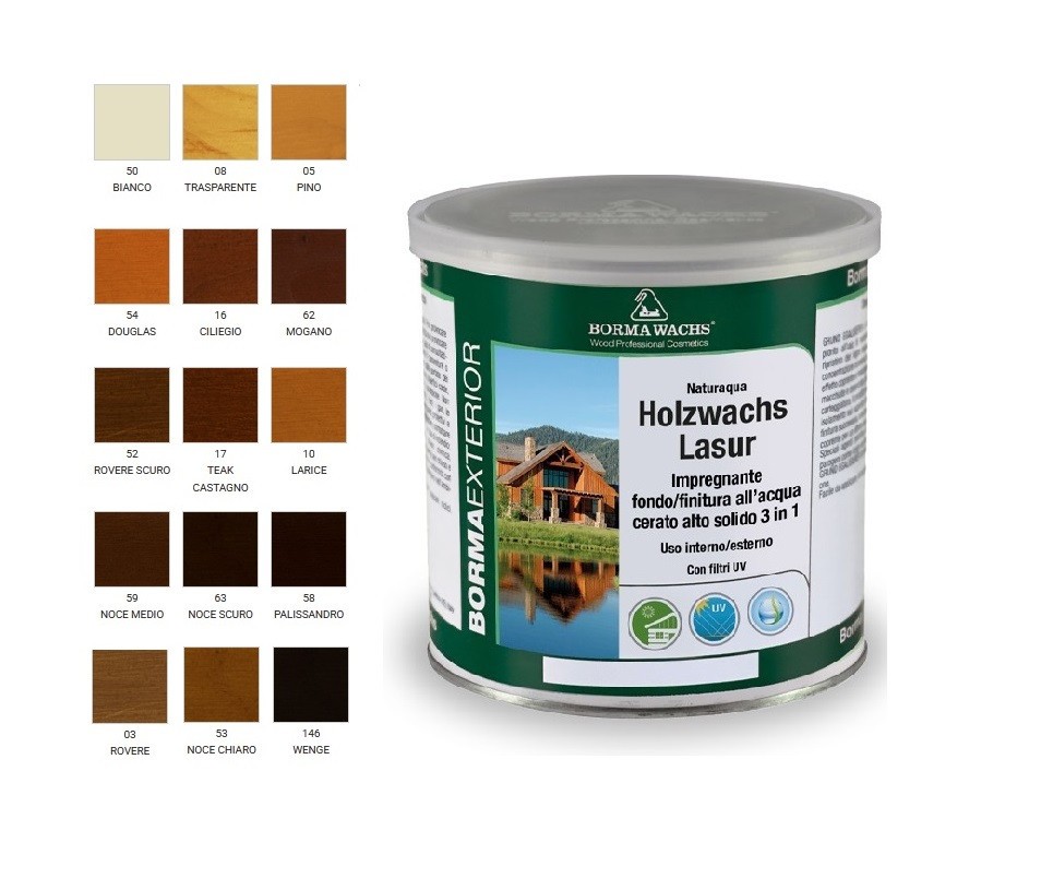 HOLZWACHS LASUR - IMPREGNANTE CERATO ALL'ACQUA LT 0,75 da COLOR CENTER DI IACCARINO SANDRO